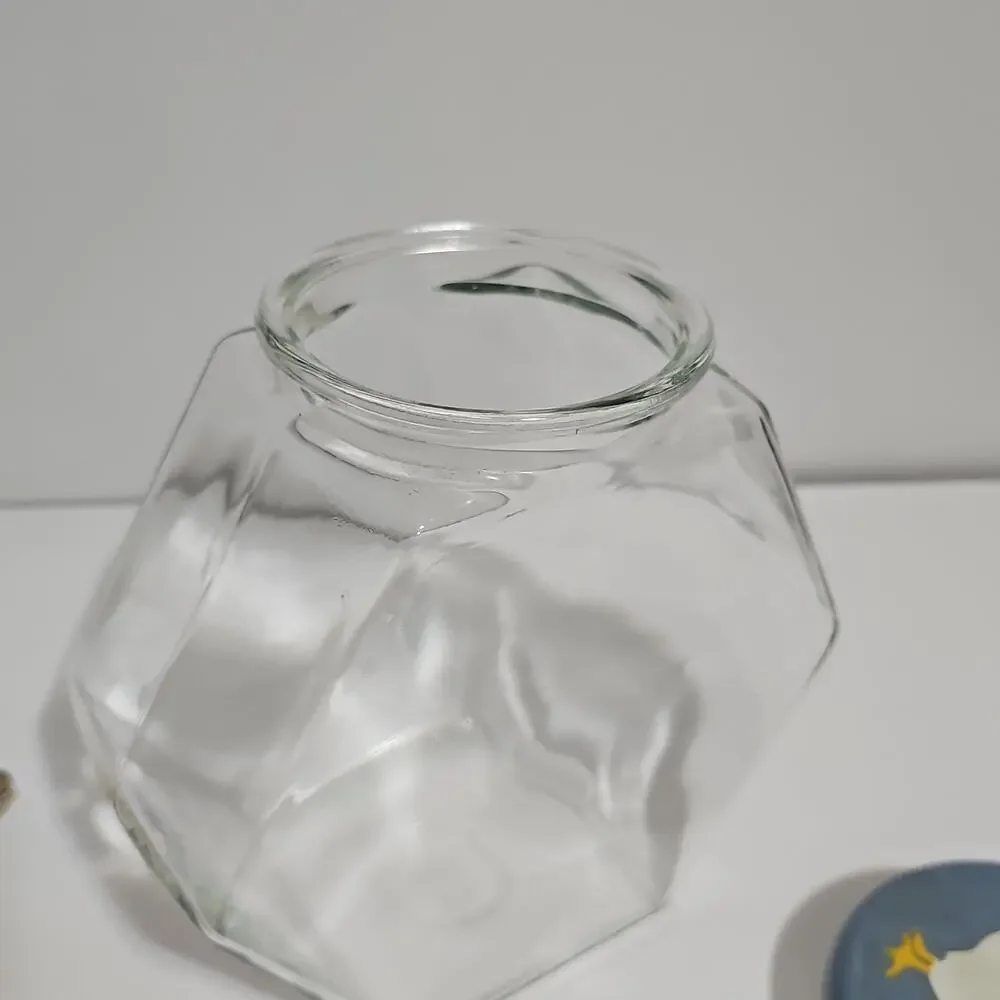 County Goose Hexagonal Clear Glass Storage Jar Wooden Lid Canister